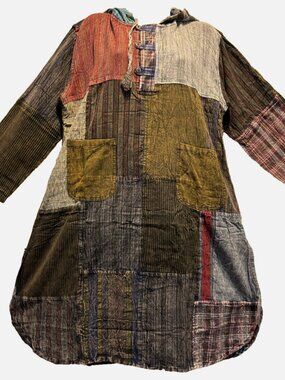 Nw FUNKY STUFF hippy pocket patch distressed TUNIC TOP HOODIE DRESS XL